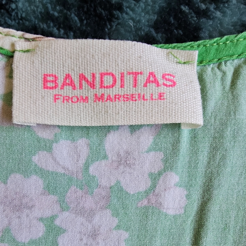 Banditas from Marseille Dopamine Art Maximalist Bright Green Floral dress sz M - Picture 7 of 10